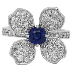 Bague saphir bleu royal floral certifié suisse 1,00ct