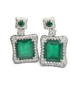 Colombian Emeralds Earrings Certified 19.50 Cts  White Gold and Diamonds Pavé