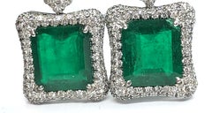 Colombian Emeralds Earrings Certified 19.50 Cts  White Gold and Diamonds Pavé