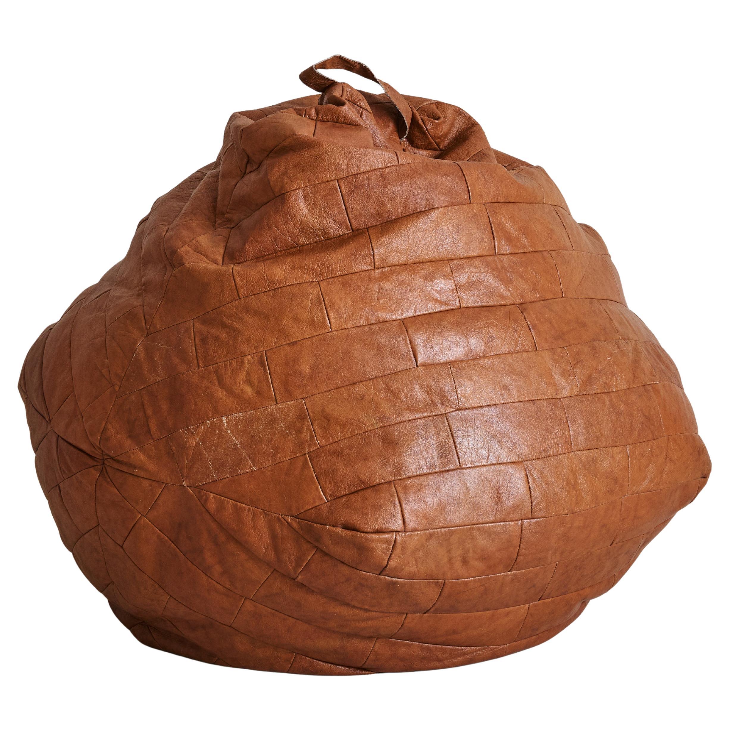 Swiss Chestnut Leather Patchwork Bean Bag Chair Attributed to De Sede, 1970s