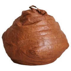 Swiss Chestnut Leather Patchwork Bean Bag Chair Attributed to De Sede, 1970s