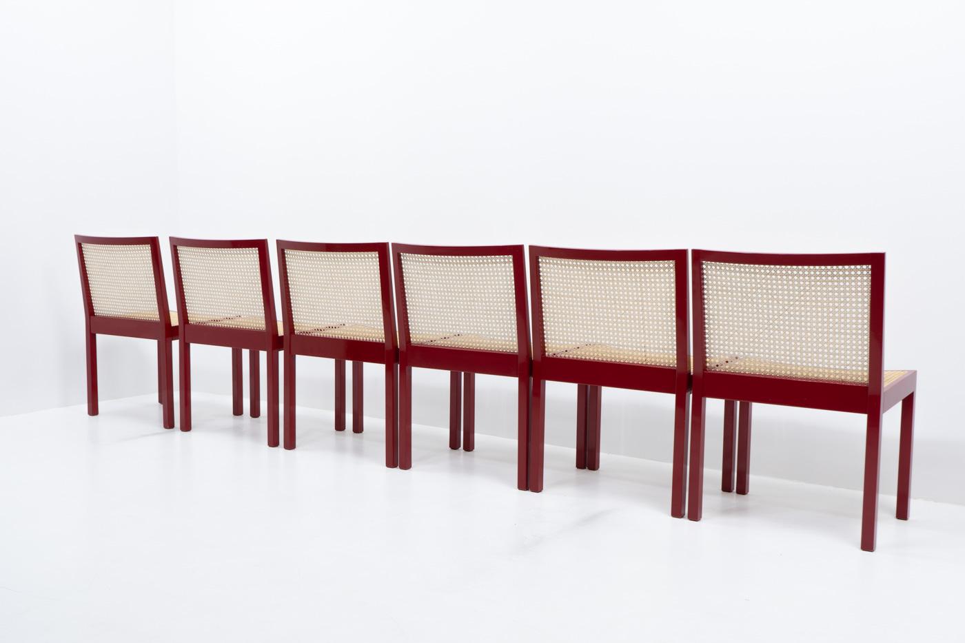 Cane Swiss Design Bank Stühle, or Bench Chairs by Willy Guhl, Set of six, 1960s For Sale