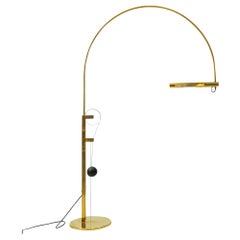 Retro Swiss Design Clasic Brass Halo Mobile Floor Lamp, Baltensweiler, 1980s