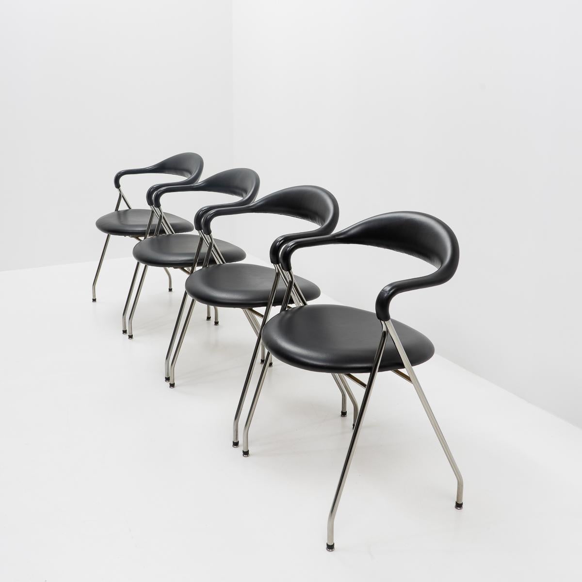 A set of four HE-103 “Saffa” chairs designed by Hans Eichenberger during the 1950s, and produced by Dietiker Switzerland. This set dates from the 1980s.


The name Saffa orginates from the “Schweizerische Ausstellung für Frauenarbeit” a large
