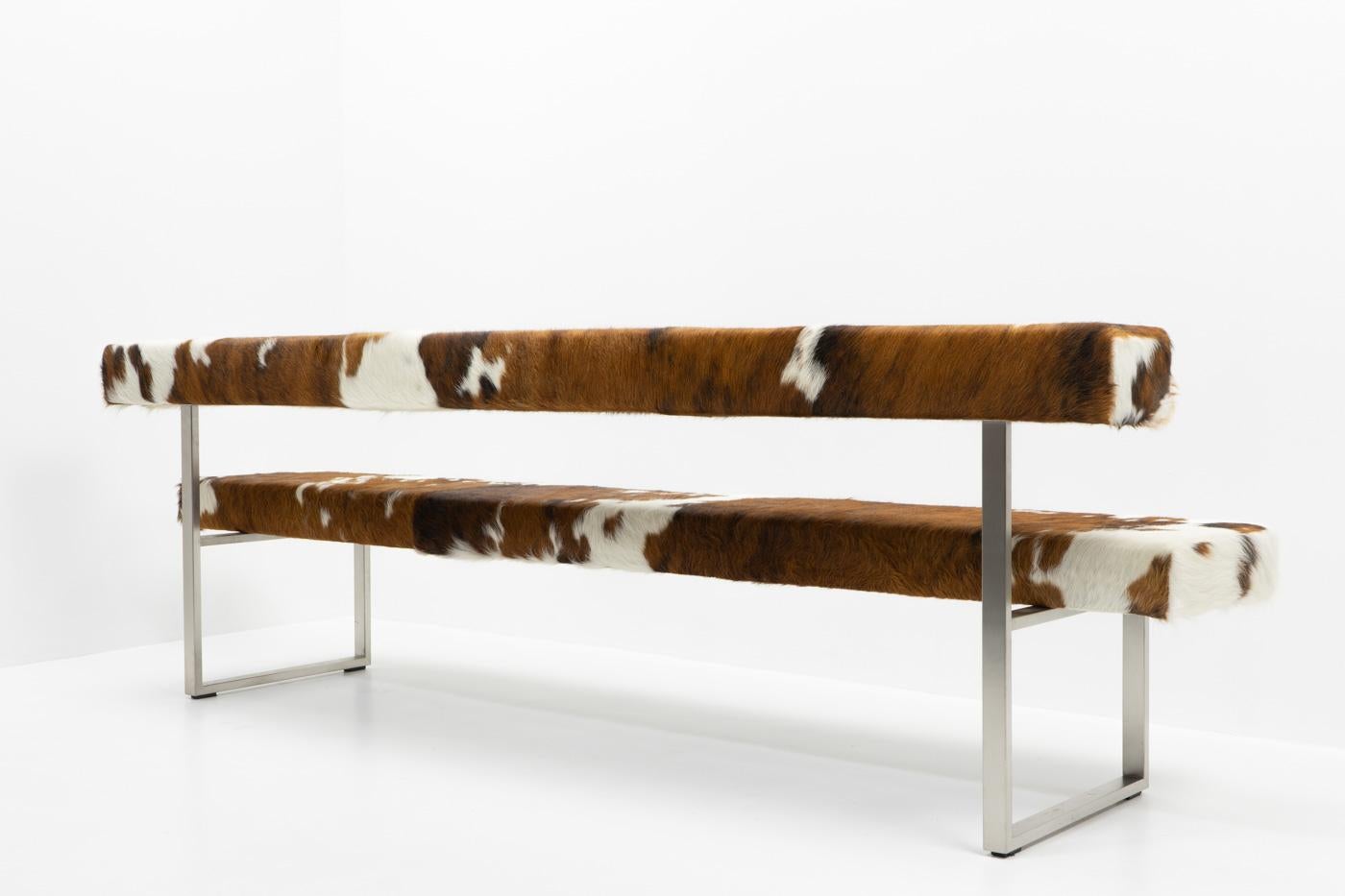 Mid-Century Modern Swiss Design Permesso Bench in cowhide, by Girsberger - 2000s For Sale