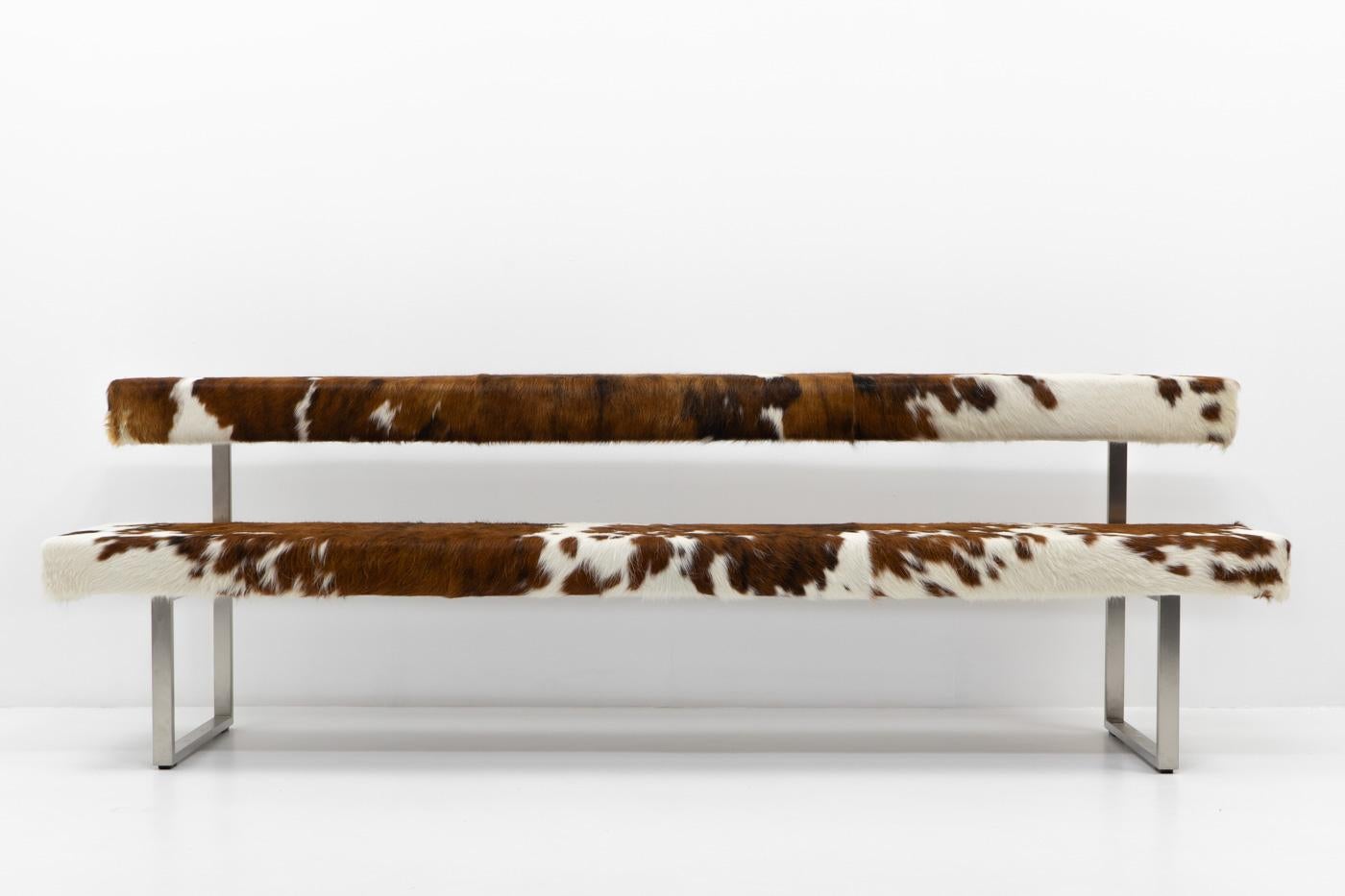 Steel Swiss Design Permesso Bench in cowhide, by Girsberger - 2000s For Sale