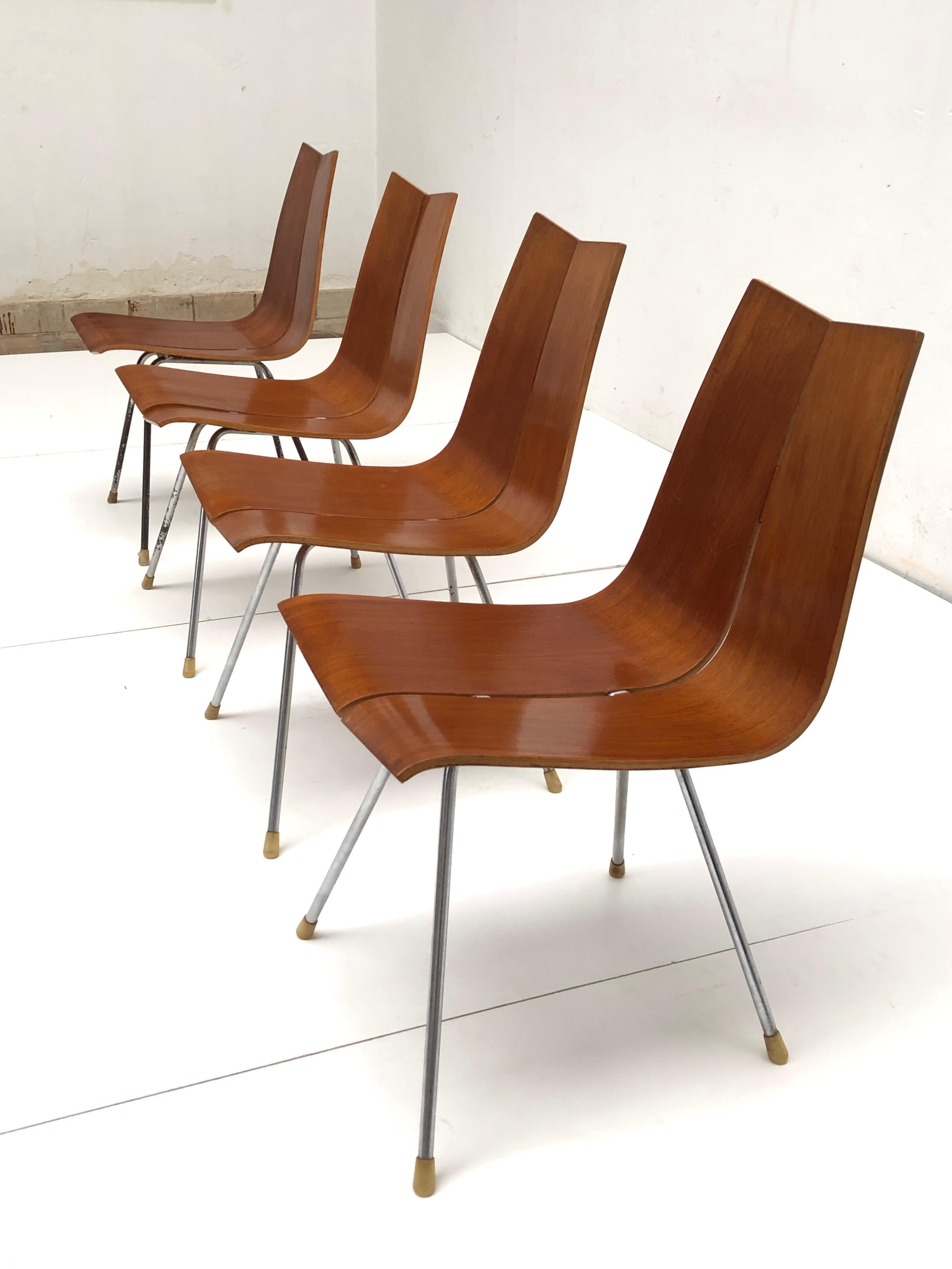 Plated Swiss Design Set of 4 Hans Bellmann 'GA' Dining Chairs for Horgen Glarus 1955