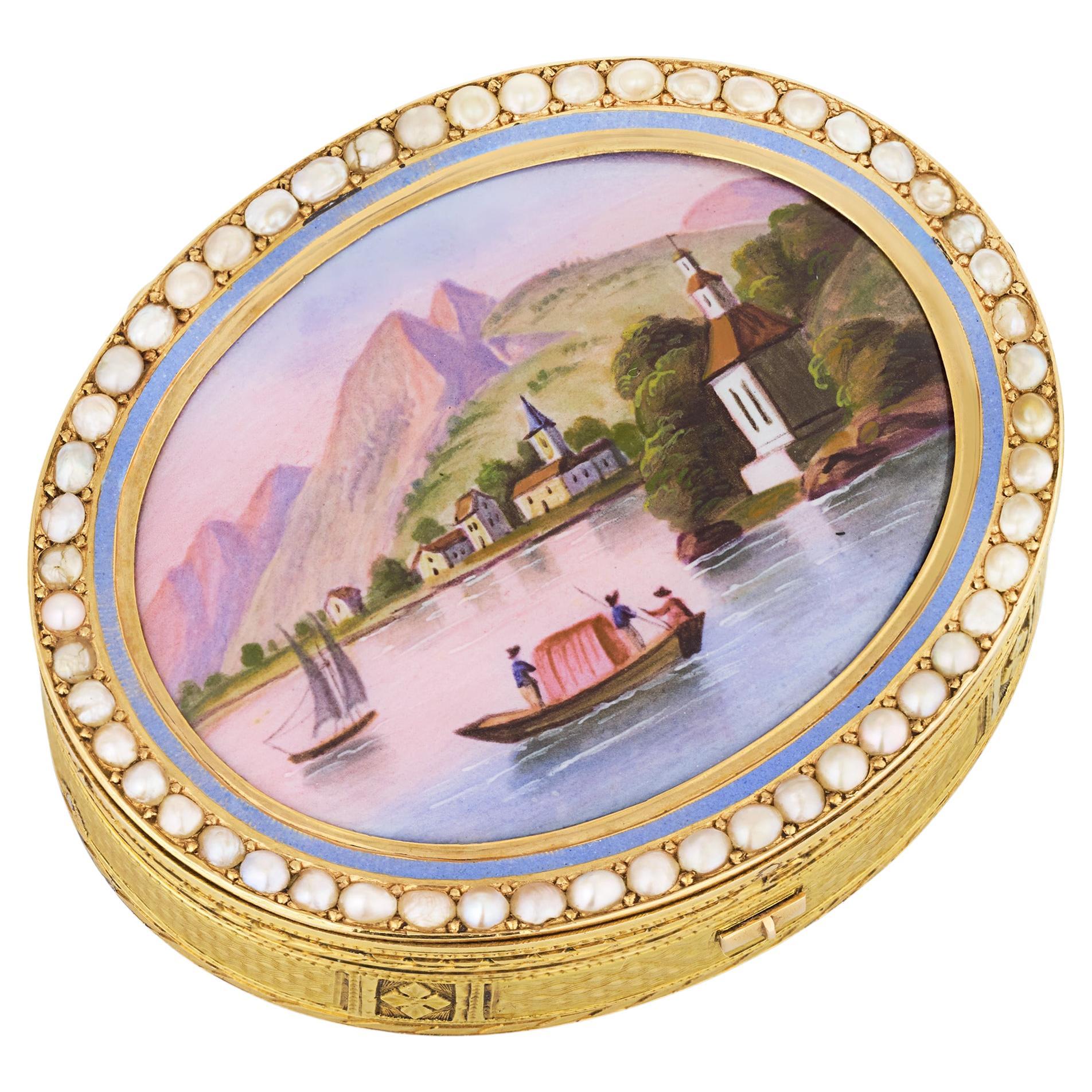 Swiss Enamel And Gold Musical Snuff Box For Sale