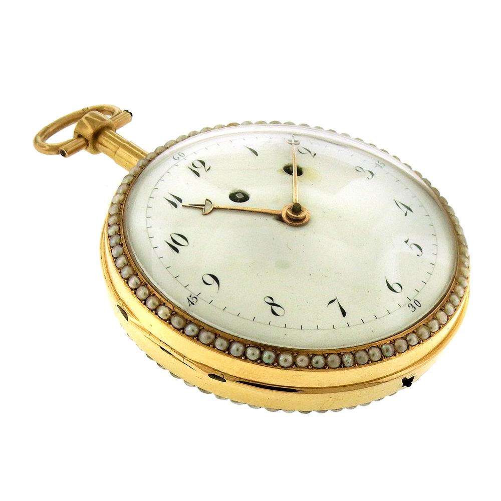 Rare eighteenth century Swiss enamel automaton open face pocketwatch is a high achievement of the arts of horology and engineering in 1700's Switzerland. The three-dimensional enamel pictures two young, woodworkers, one barrelmaker and the other