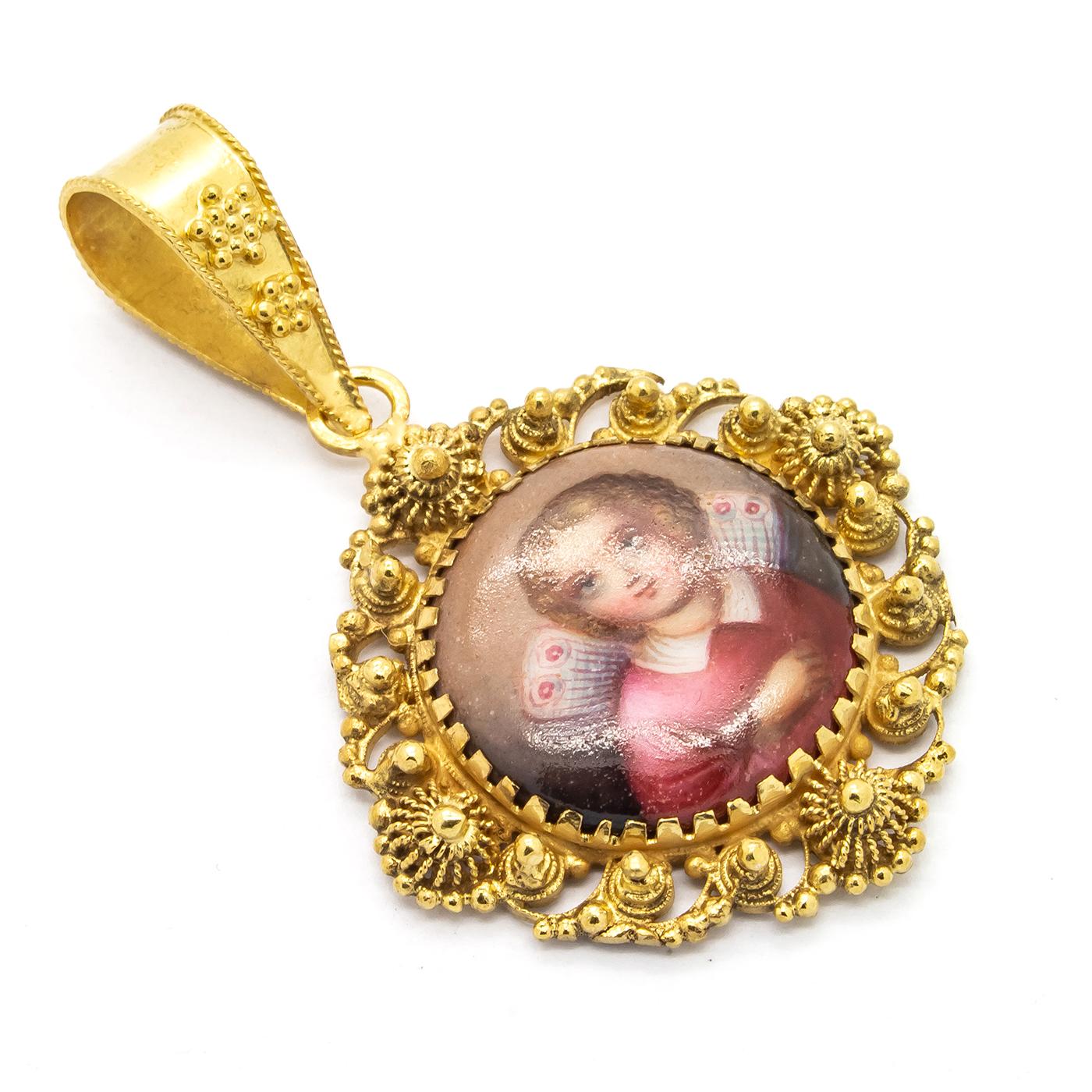 Swiss Enamel Cannetille Cherub and Cupid Bracelet and Pendant Suite, circa 1830 1