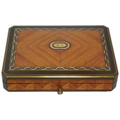 Antique Swiss Kingwood, Nacre, and Brass Inlaid Card Games Box, Complete, circa 1890