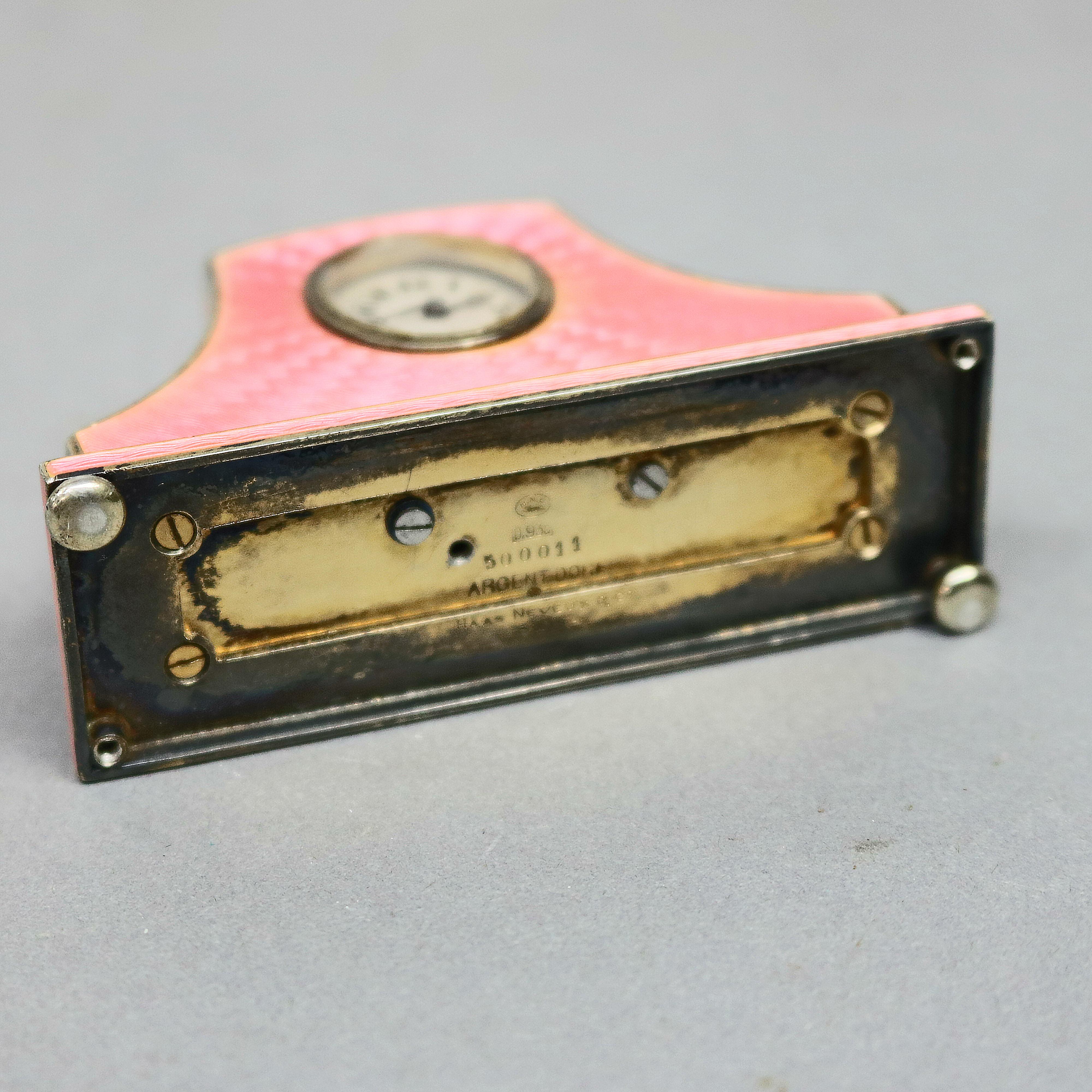 Swiss Faberge School Guilloche Enamel and Sterling Travel Clock by H. Neveux 2