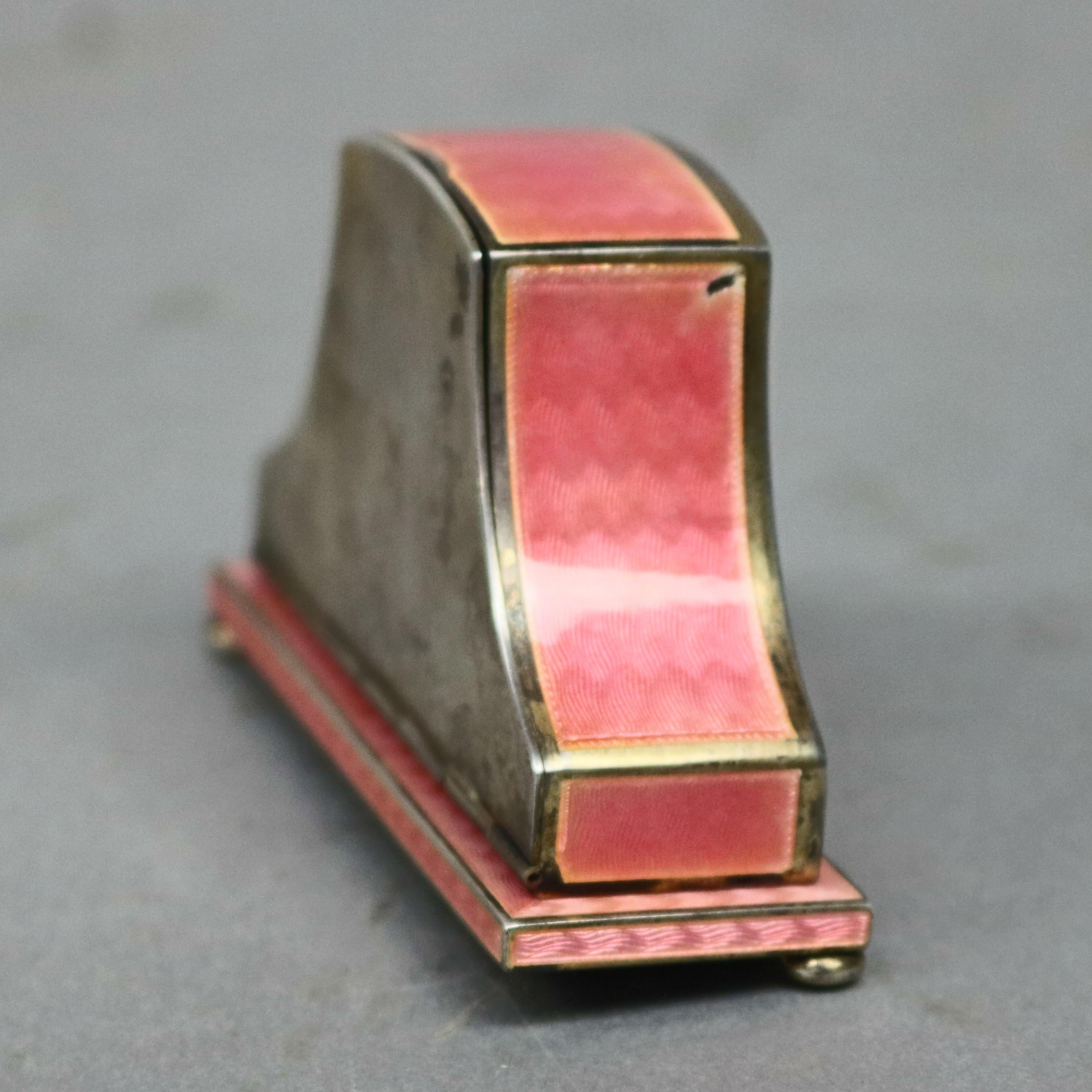 Swiss Faberge School Guilloche Enamel and Sterling Travel Clock by H. Neveux In Good Condition In Big Flats, NY