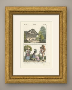Swiss Farmhouse with a Girl of Vaallande and Bernese Peasants, Lithograph, 1842