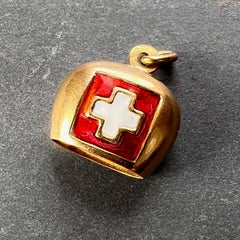 Swiss Flag Bell 18K Yellow Gold Enamel Charm Pendant