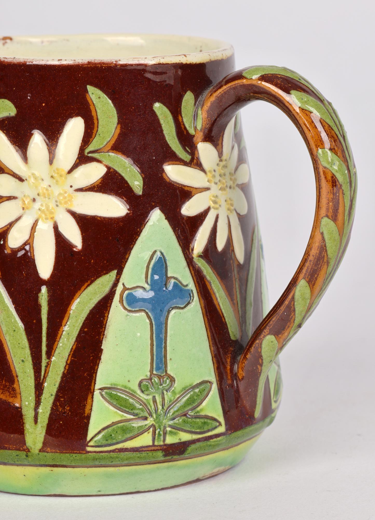 Art Nouveau Swiss Freres Geneve Floral Art Pottery Cream Jug   