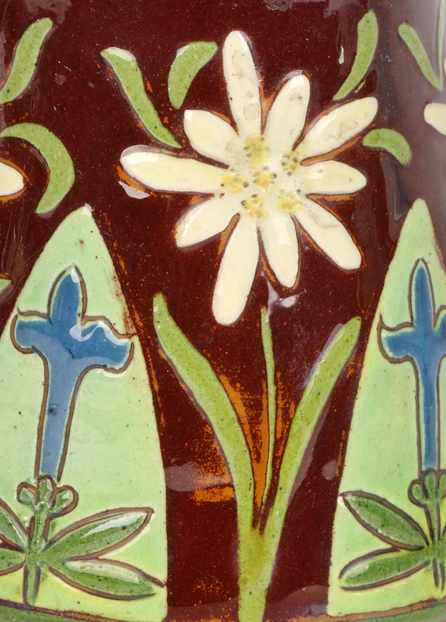 Glazed Swiss Freres Geneve Floral Art Pottery Cream Jug   