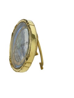 Swiss Gilt-Brass with Painted Swiss Landscape Oval Desk Clock