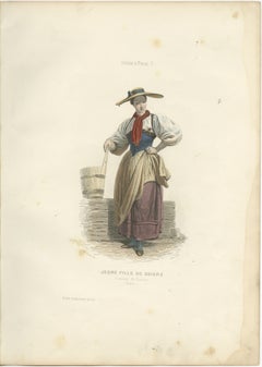 Swiss Girl – Brienz Canton Bern, Compte-Calix Hand-Colored Print 1853