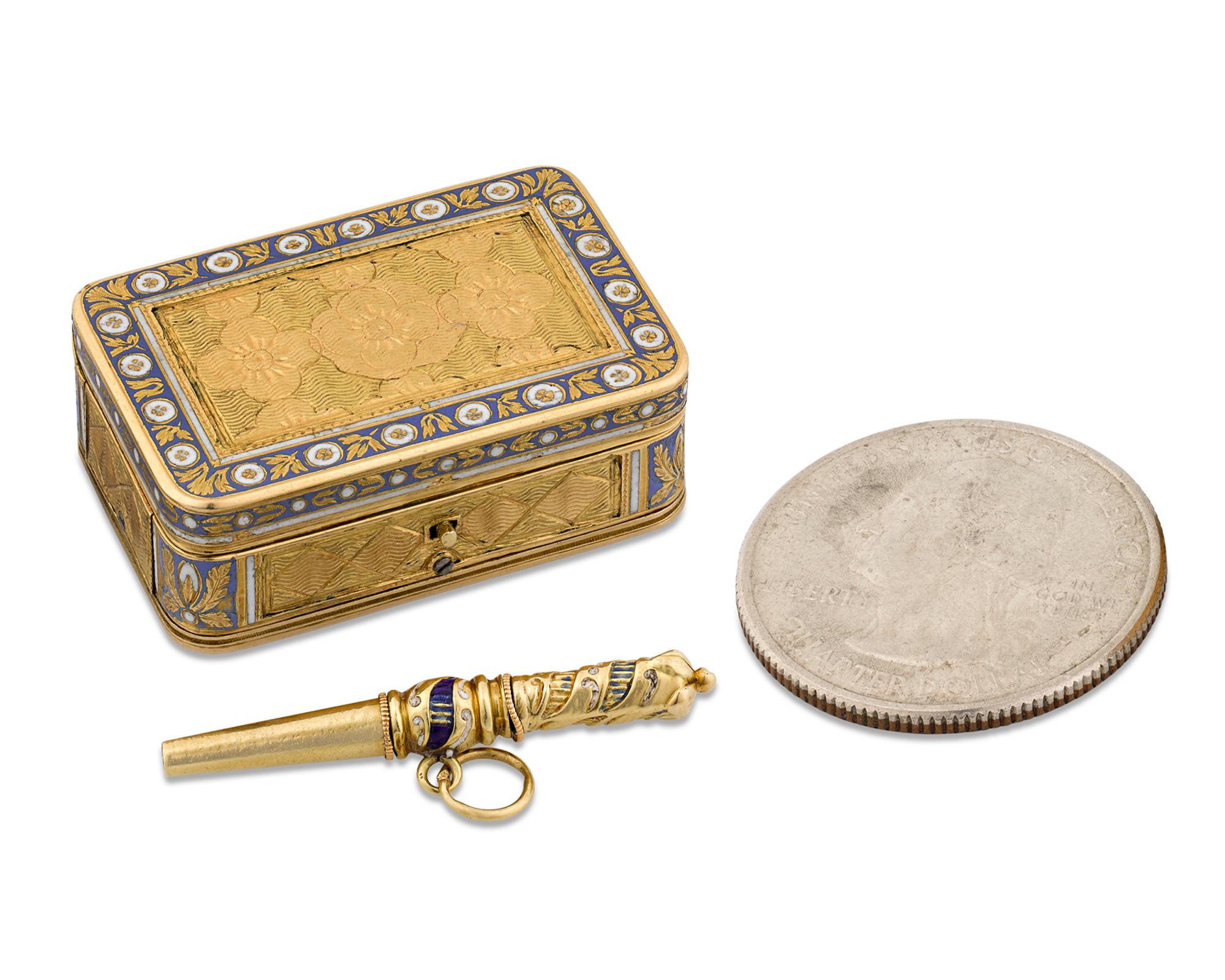 Neoclassical Swiss Gold and Enamel Musical Vinaigrette For Sale