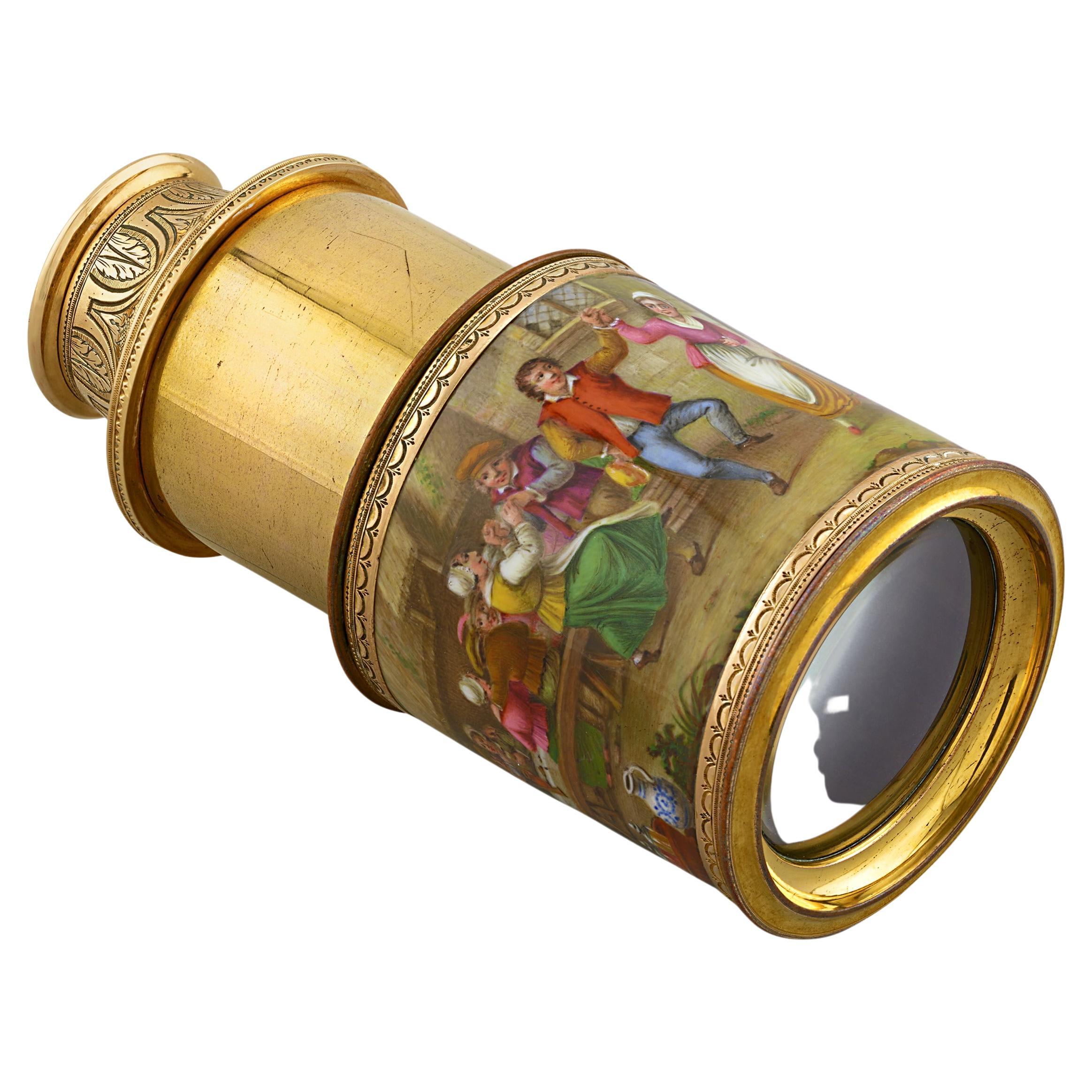 Swiss Gold and Enamel Telescope For Sale