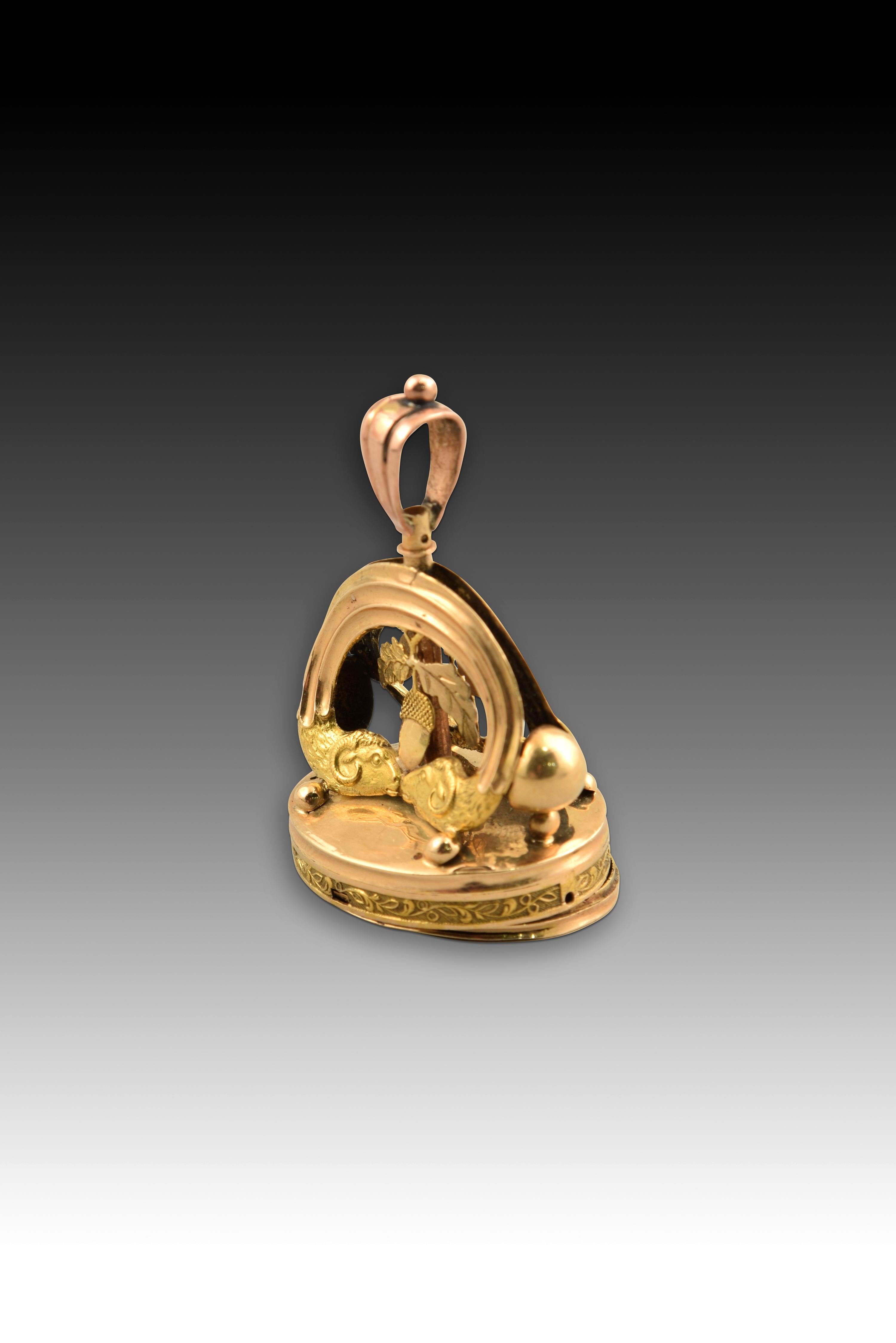 European Swiss Gold Musical Fob Seal, Circa 1820 For Sale