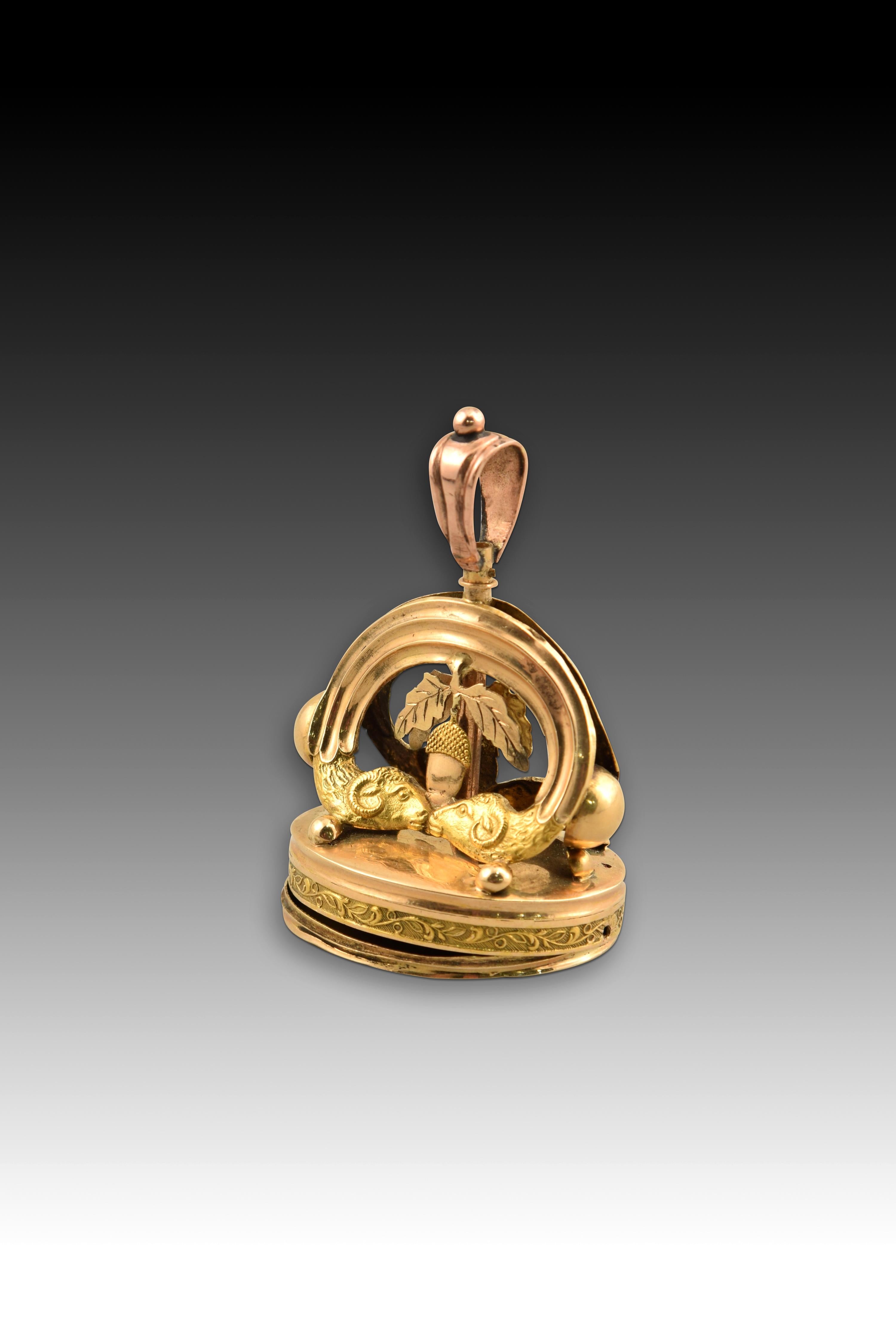 Or Sceau musical suisse à bouton en or, vers 1820 en vente