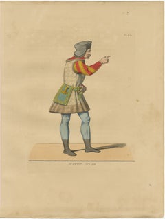 Swiss Guard Costume, Antique Hand-Colored Lithograph by Bonnard, 1845