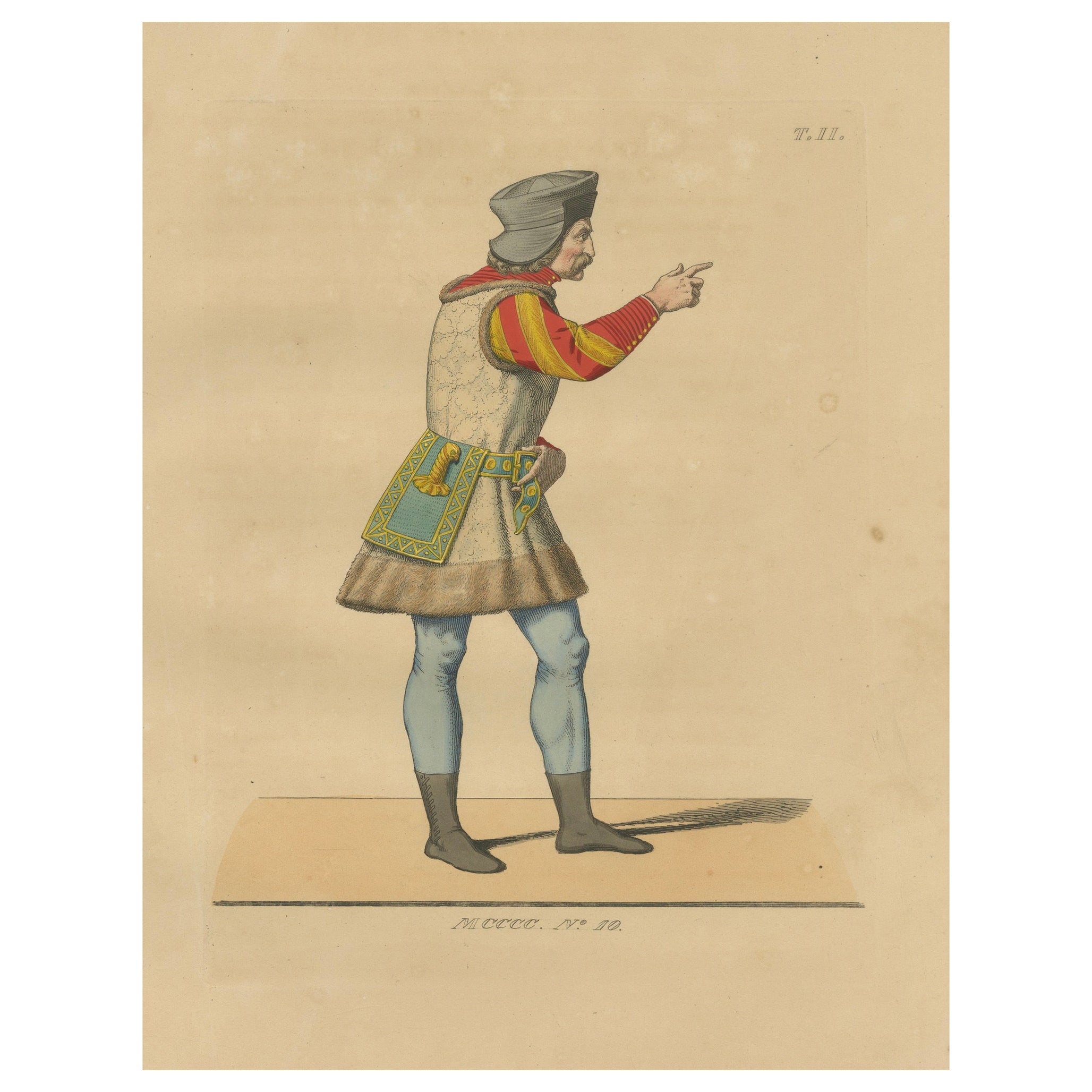 Costume de la garde suisse, lithographie ancienne coloriée à la main par Bonnard, 1845