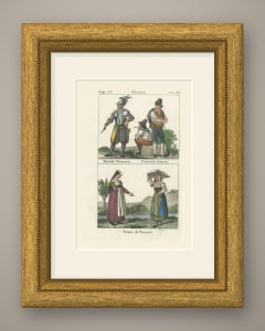 Swiss Guard, Roman Peasants and Women of Frascati, Hand Colored Lithograph, 1842