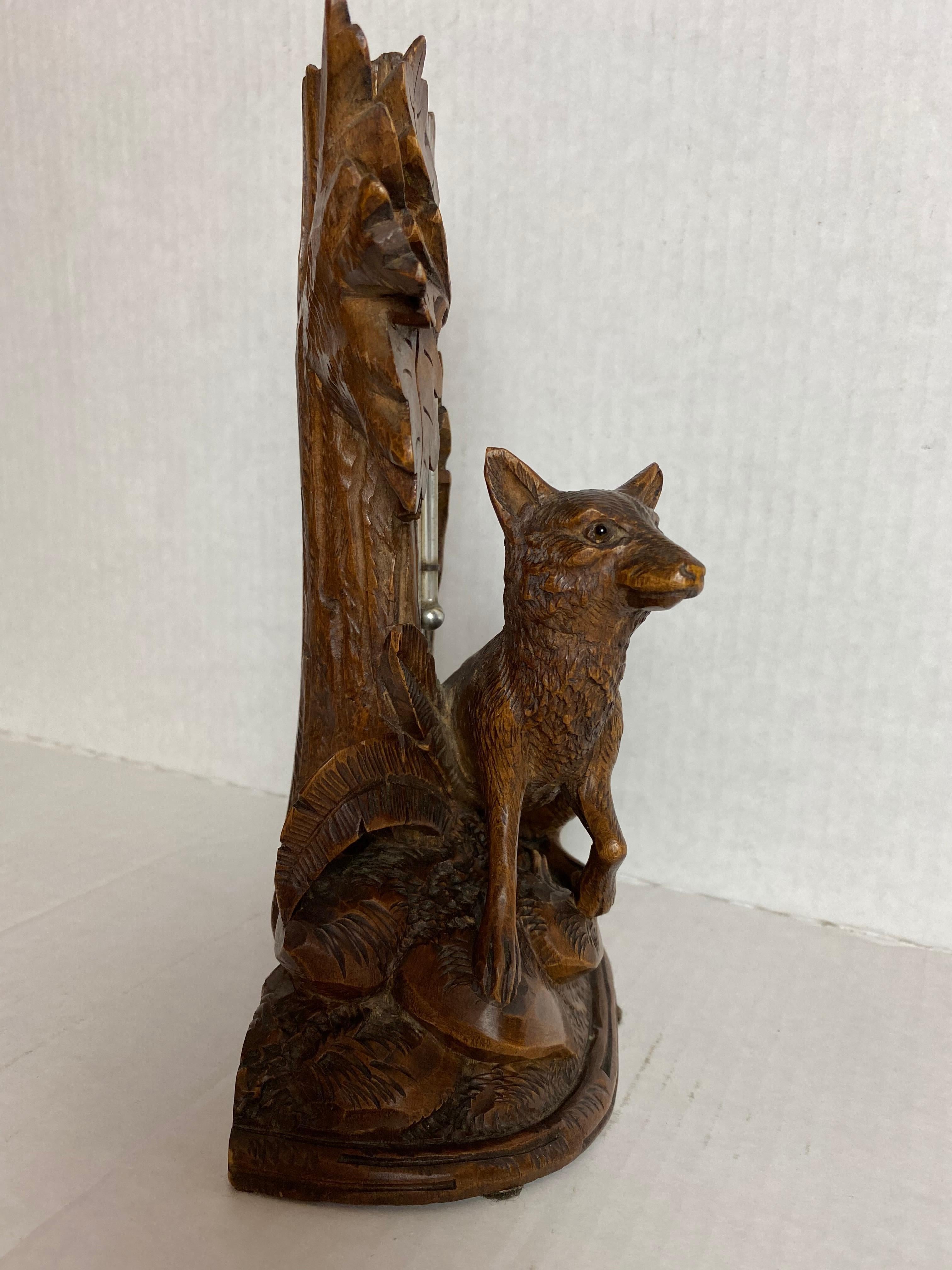Late 19th Century Swiss Hand Carved Black Forest Figure of a Fox with Thermometer, circa 1880 For Sale