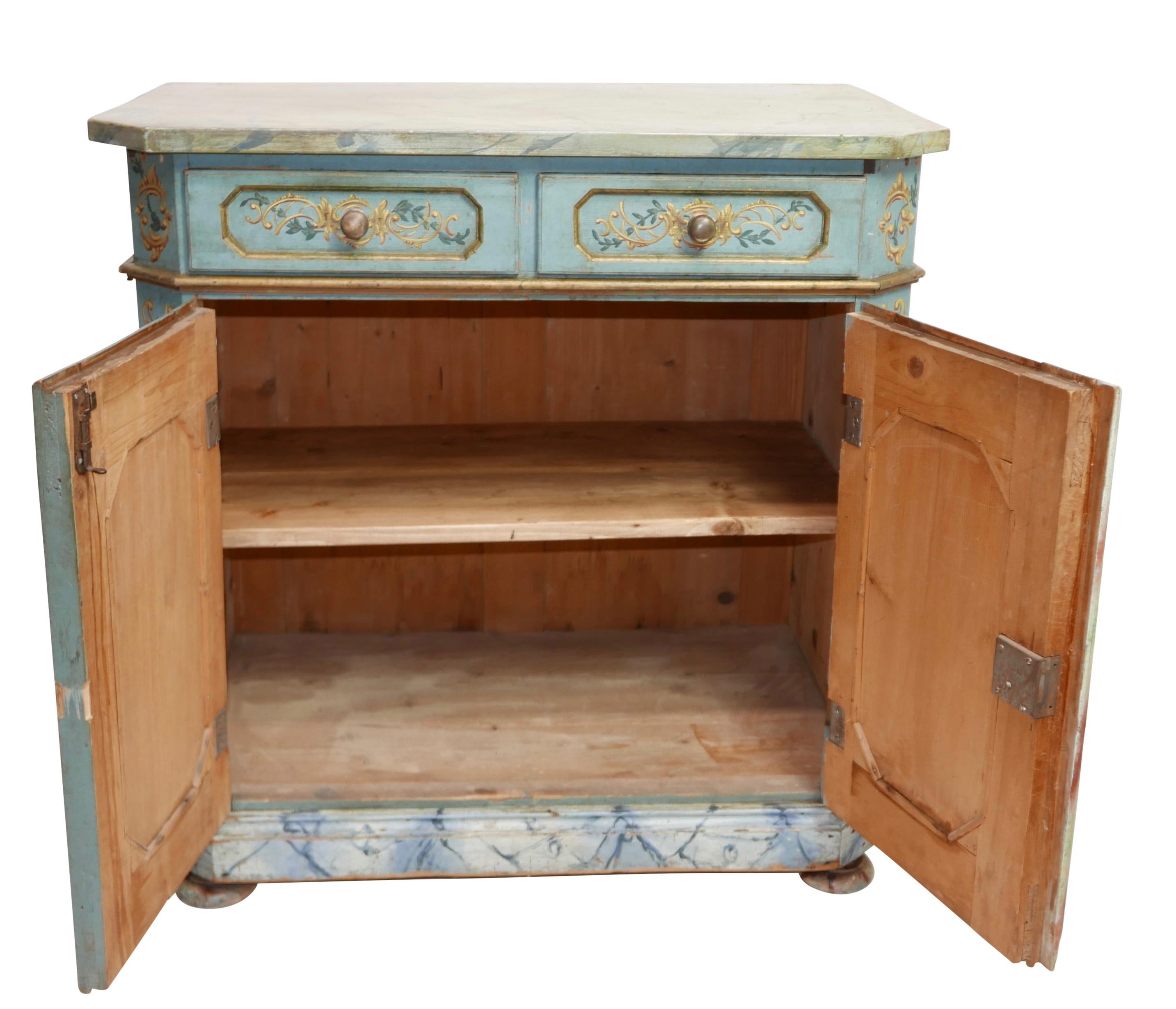 Scandinavian Hand Painted and Faux Marble Buffet Cabinet, Swiss or Swedish circa 1830