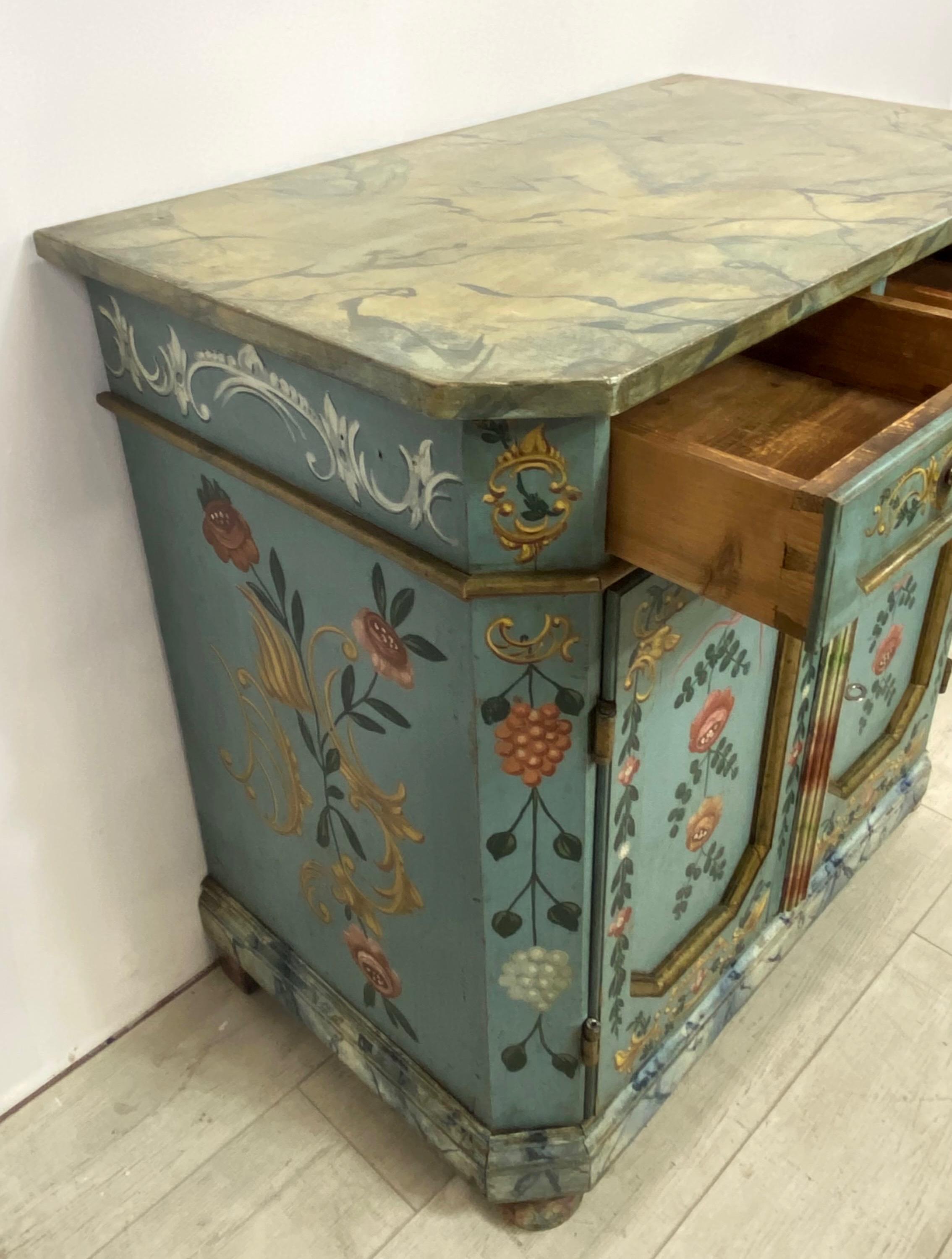 Hand Painted and Faux Marble Buffet Cabinet, Swiss or Swedish circa 1830 4