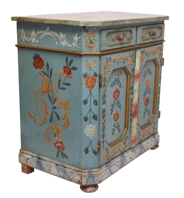 Scandinavian Hand Painted and Faux Marble Buffet Cabinet, Swiss or Swedish circa 1830 For Sale