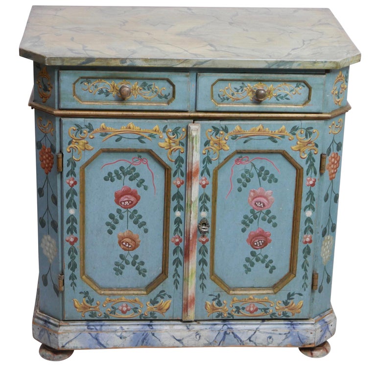 Hand-Painted Hand Painted and Faux Marble Buffet Cabinet, Swiss or Swedish circa 1830 For Sale