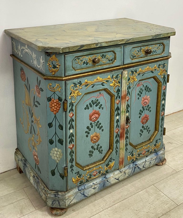 Hand Painted and Faux Marble Buffet Cabinet, Swiss or Swedish circa 1830 For Sale 1