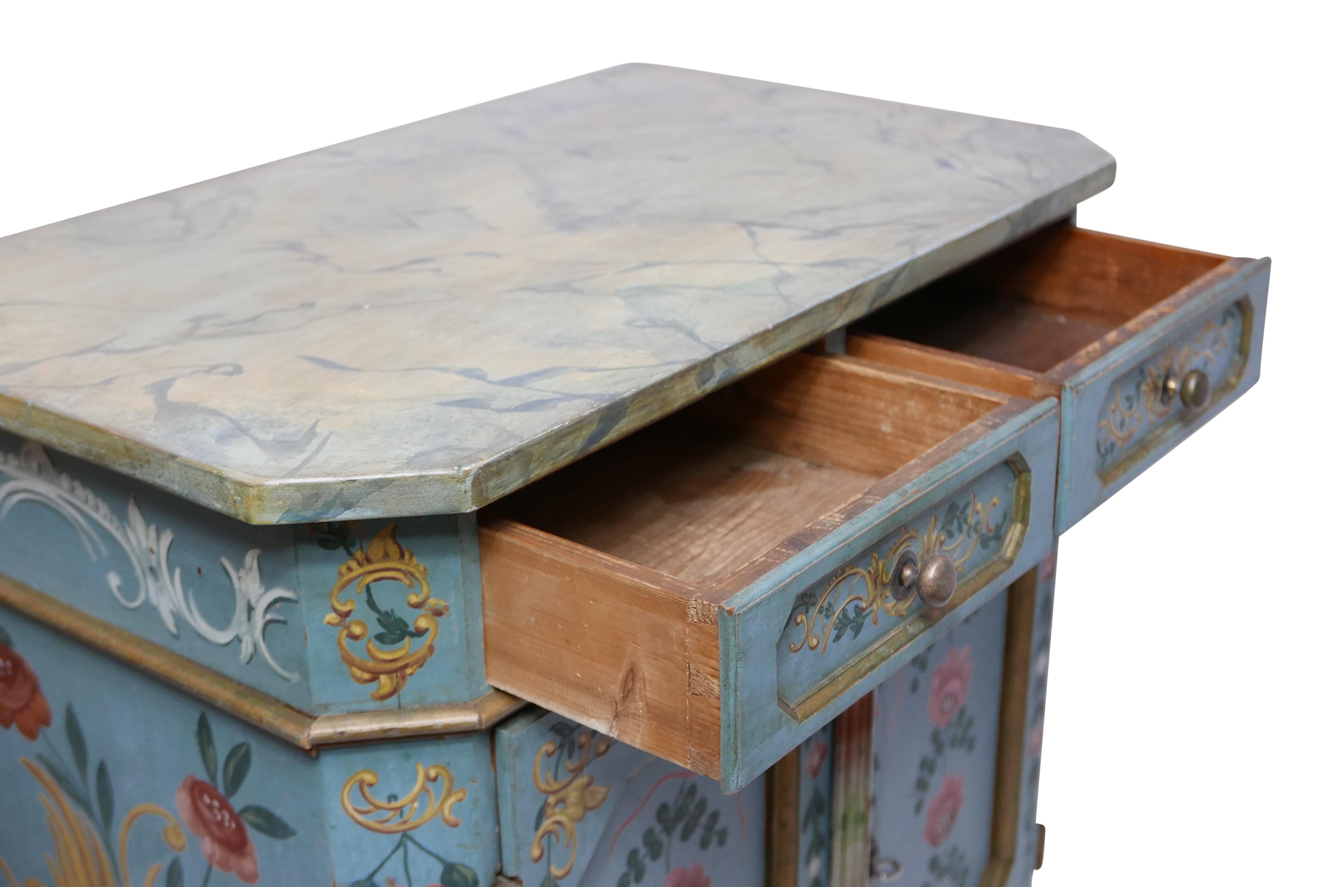 Wood Hand Painted and Faux Marble Buffet Cabinet, Swiss or Swedish circa 1830