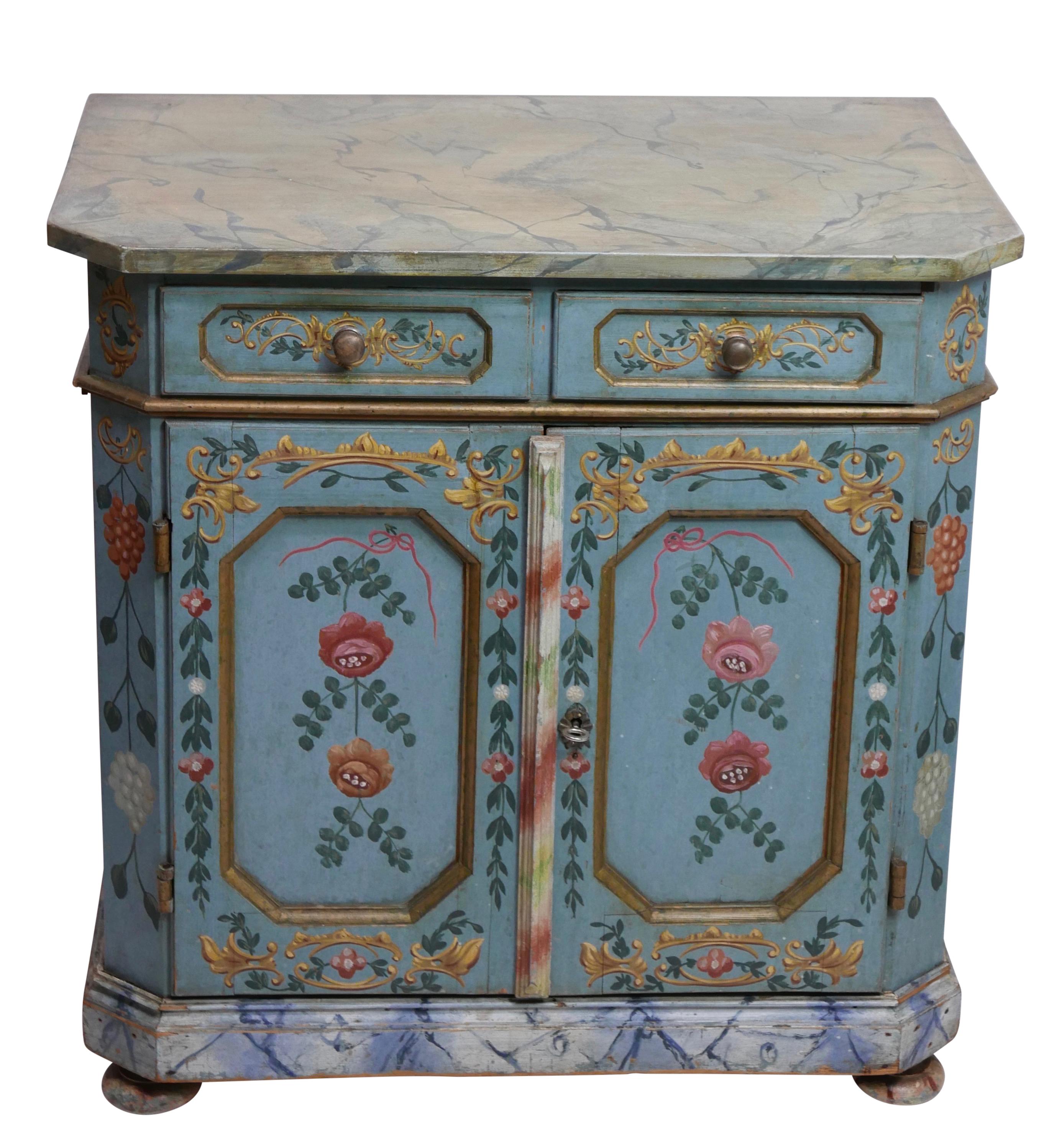 Hand Painted and Faux Marble Buffet Cabinet, Swiss or Swedish circa 1830 1