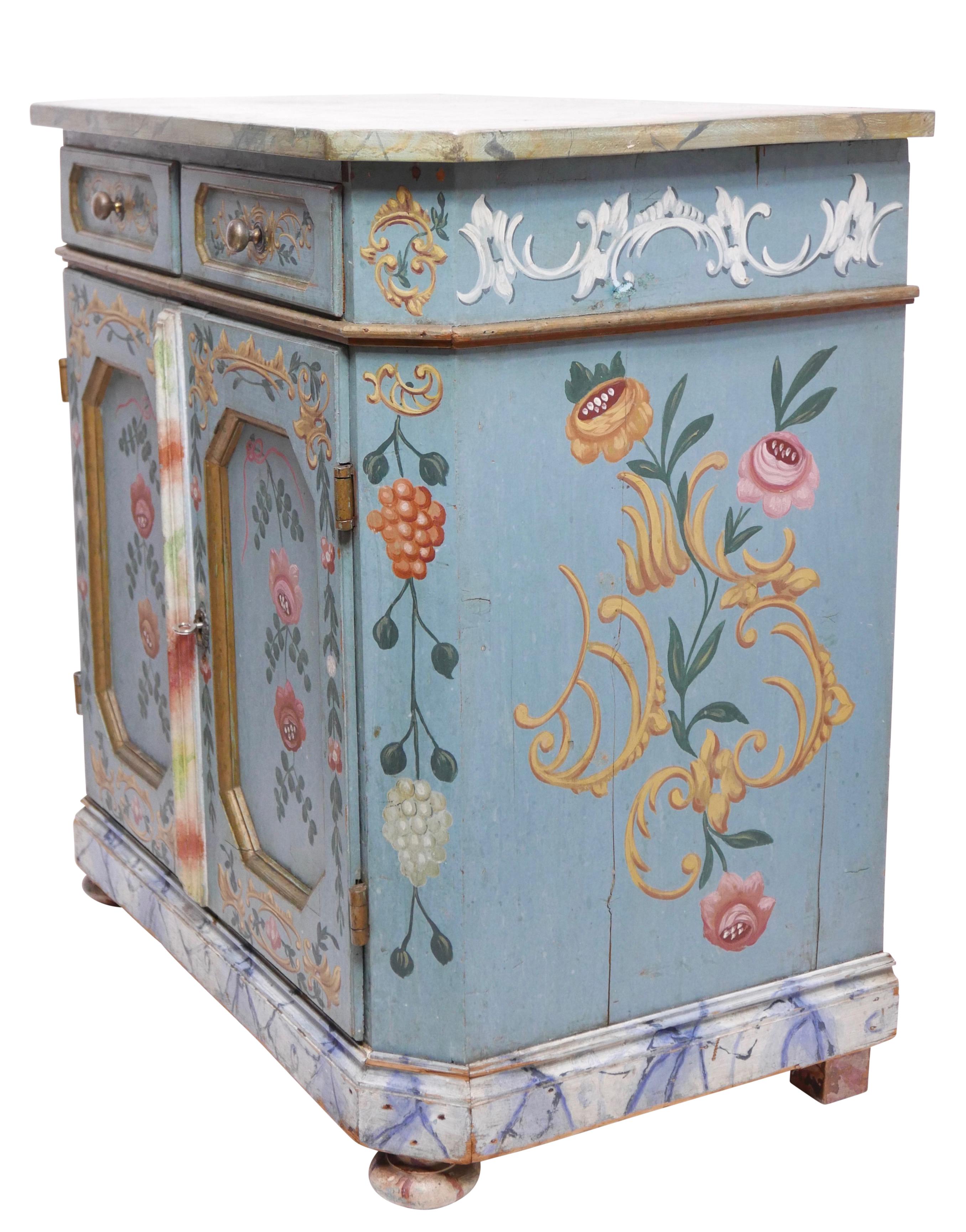 Hand Painted and Faux Marble Buffet Cabinet, Swiss or Swedish circa 1830 3