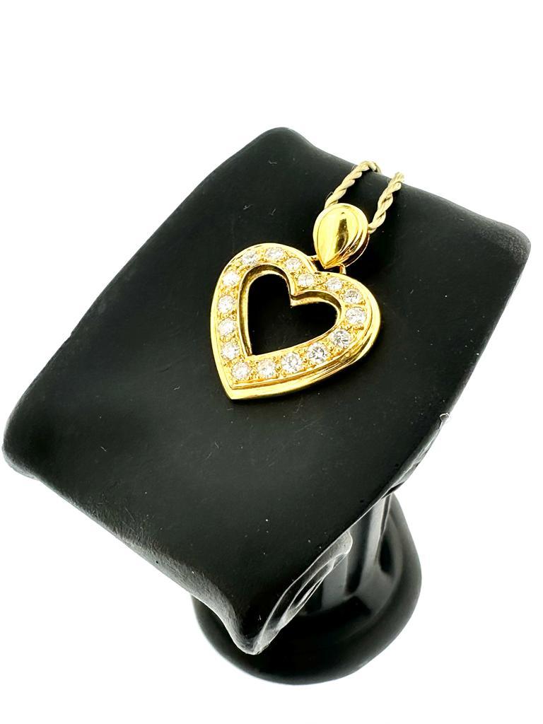 Women's or Men's Swiss Heart Pendant Yellow Gold with Diamonds For Sale