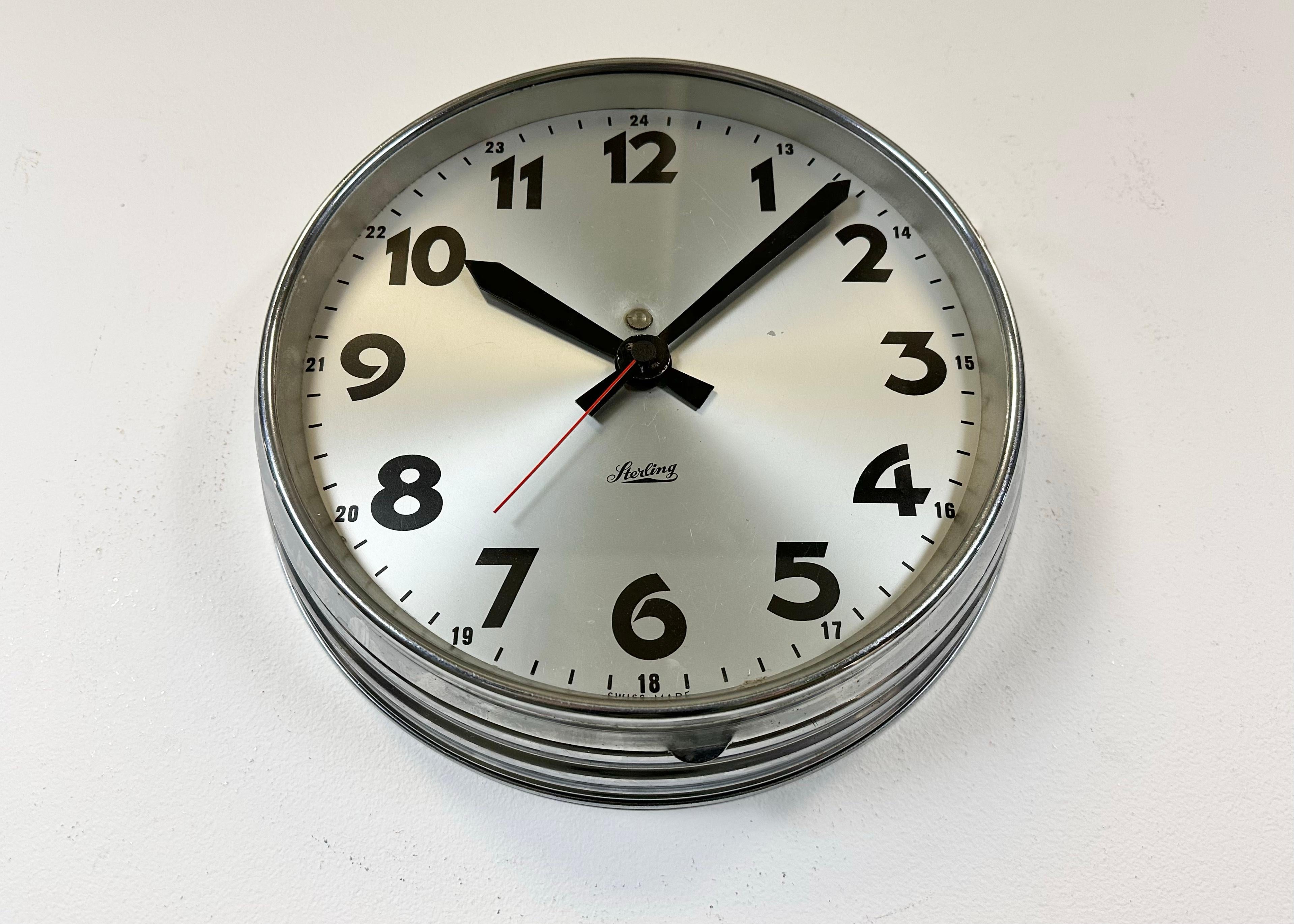 20th Century Swiss Industrial Wall Clock from Sterling, 1960s For Sale