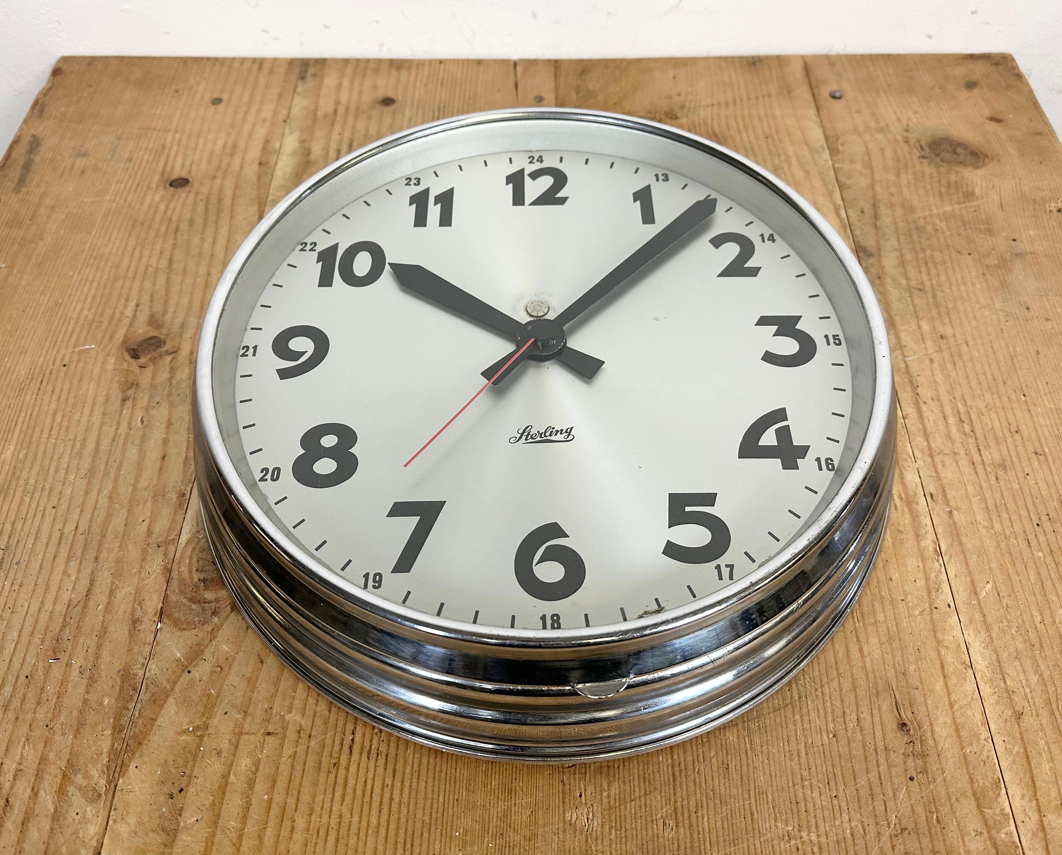 Metal Swiss Industrial Wall Clock from Sterling, 1960s For Sale