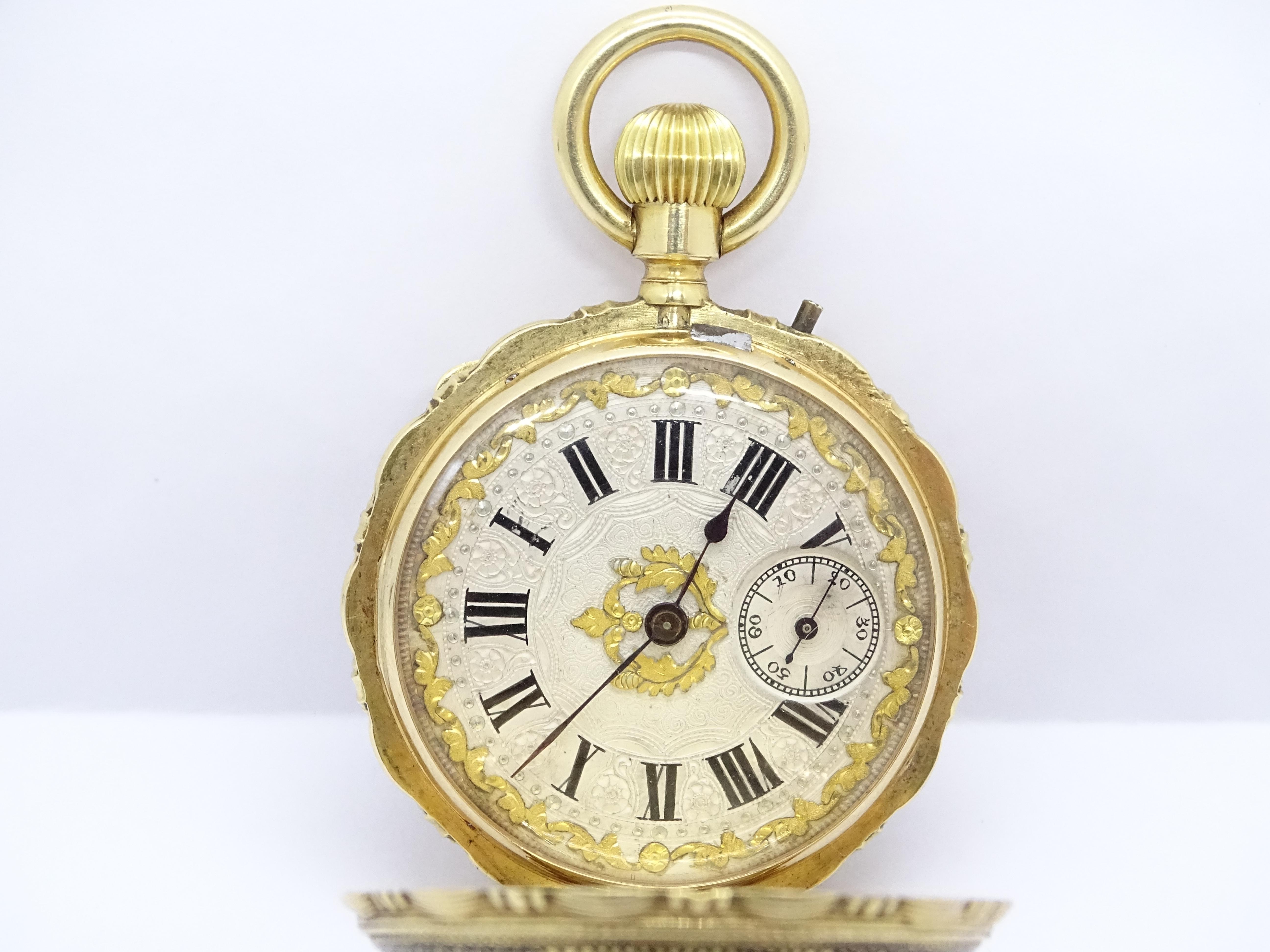 Swiss Ladies Gold Enamel Rubies  Watch / Pocket Watch, Charles-Edouard Lardet 7