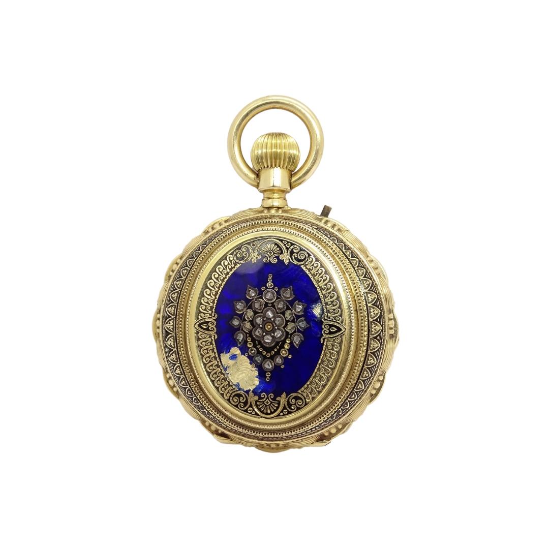 
One of a kind Ladies' pocket watch / fob, Charles-Edouard Lardet, 18k gold, 19th century – Switzerland

Type: Pocket watch / fob

Watchmaker: Charles-Edouard Lardet

Period: 1870 / 1890

Country of origin: Switzerland

Materials: 18k gold, enamel