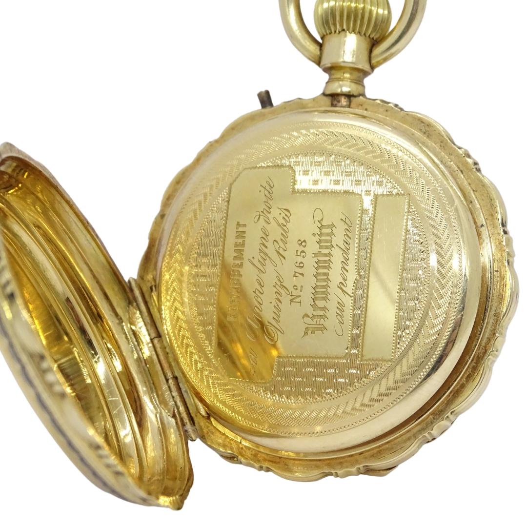 Brilliant Cut Swiss Ladies Gold Enamel Rubies  Watch / Pocket Watch, Charles-Edouard Lardet