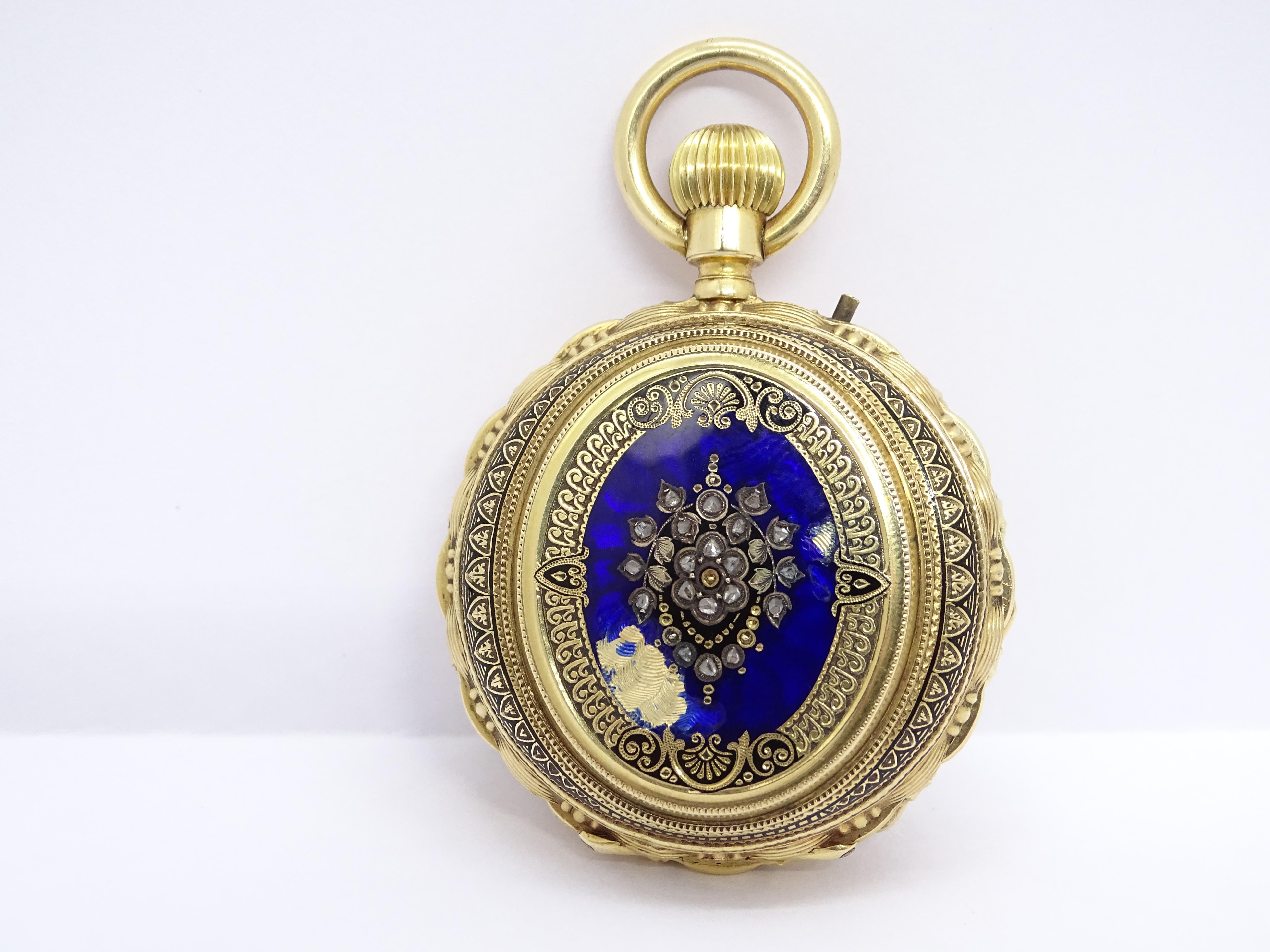 Swiss Ladies Gold Enamel Rubies  Watch / Pocket Watch, Charles-Edouard Lardet 1