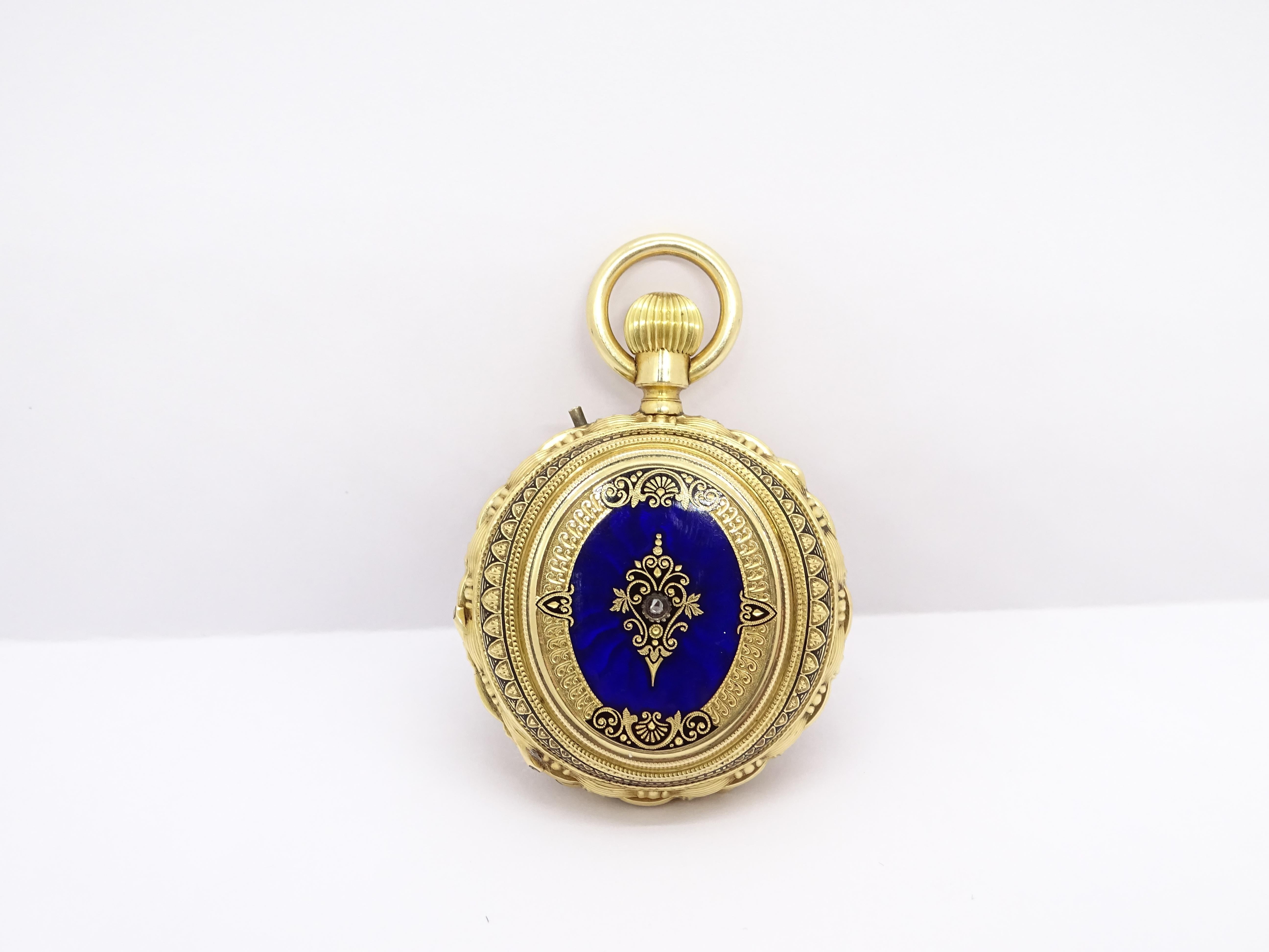 Swiss Ladies Gold Enamel Rubies  Watch / Pocket Watch, Charles-Edouard Lardet 2