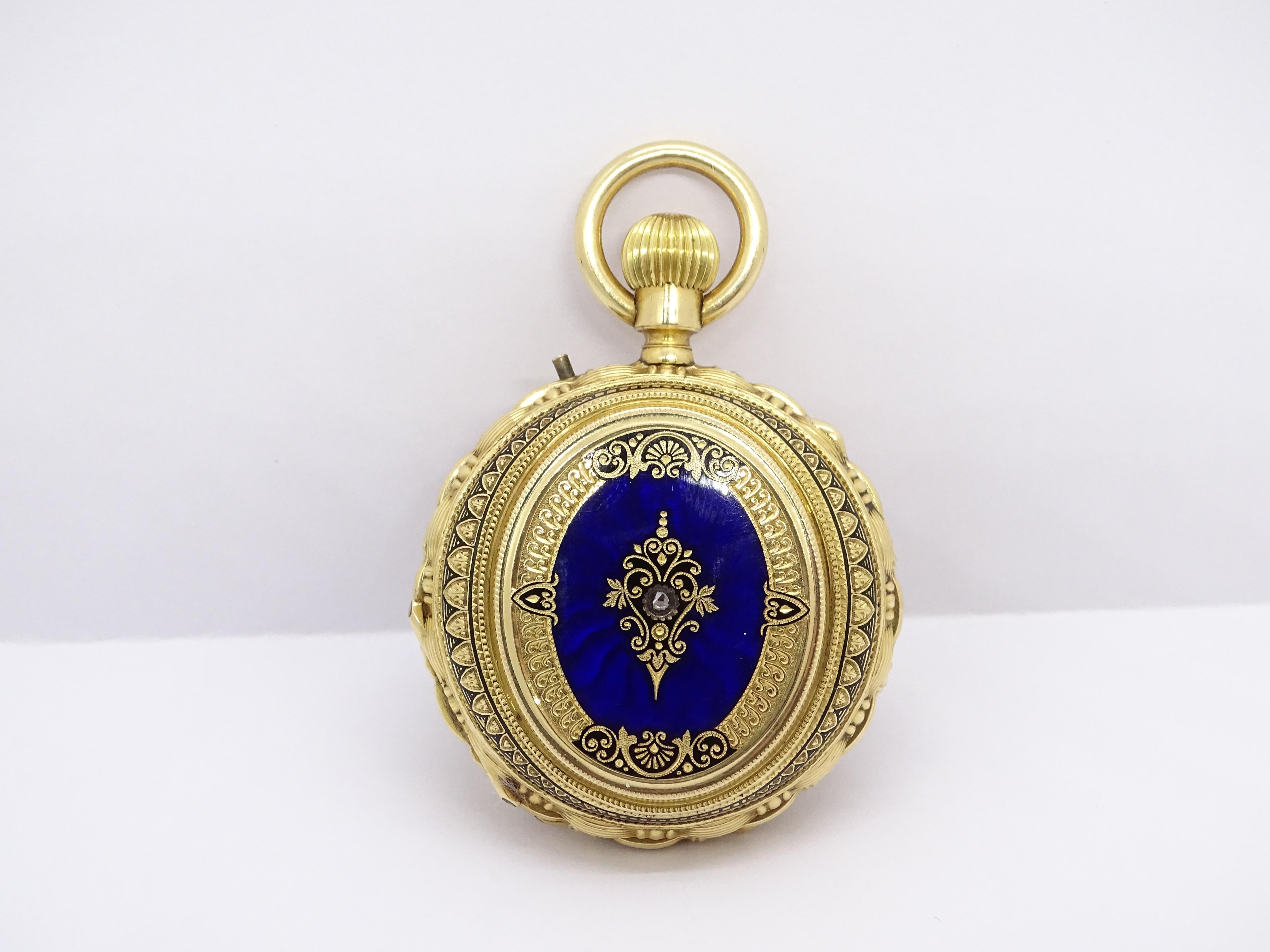 Swiss Ladies Gold Enamel Rubies  Watch / Pocket Watch, Charles-Edouard Lardet 3