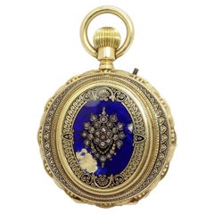 Swiss Ladies Gold Enamel Rubies  Montre de poche Charles-Edouard Lardet