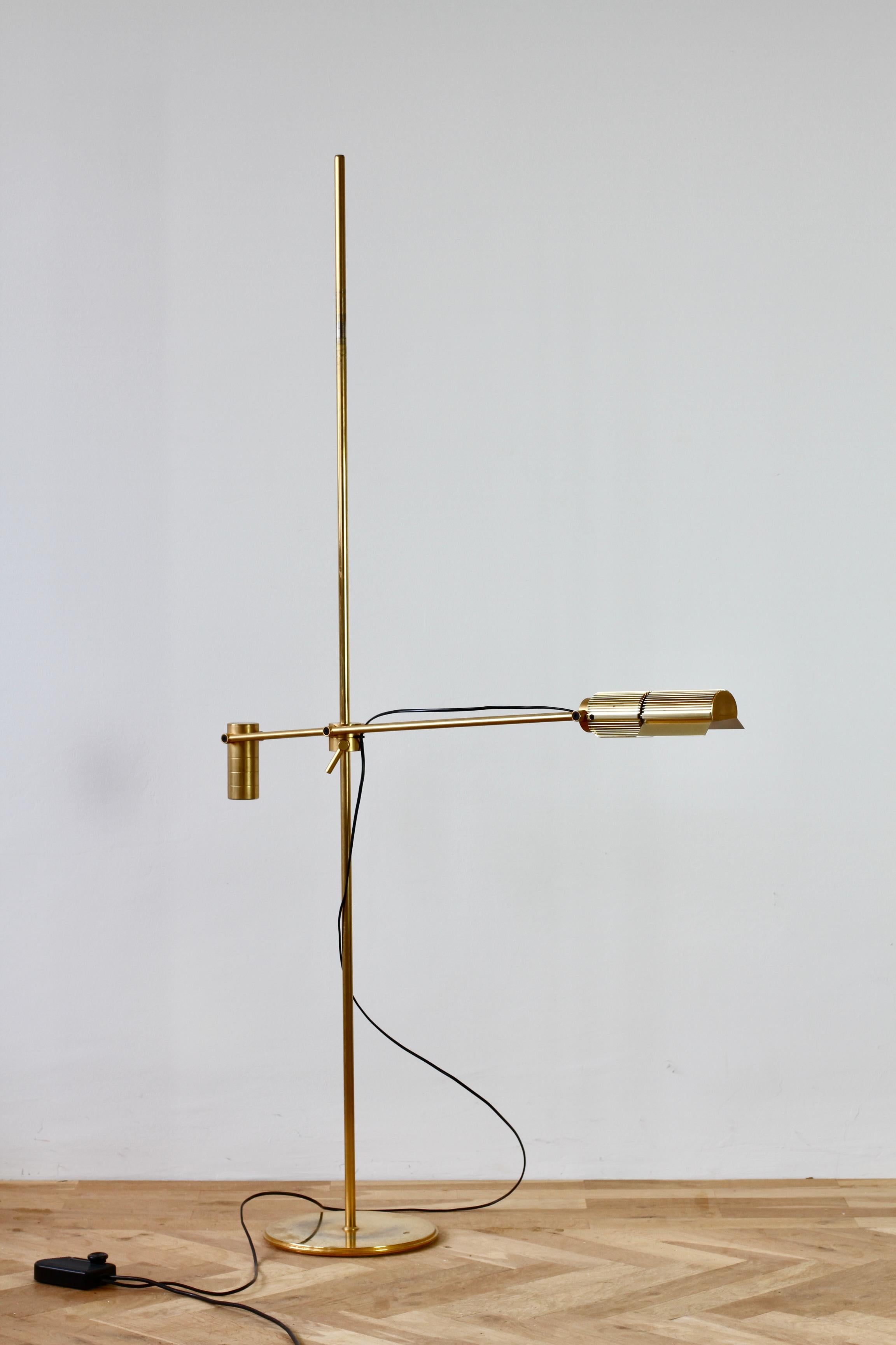 Lacquered Swiss Lamps Gold Plated Brass Vintage Modernist 1970s Adjustable Floor Lamp  For Sale